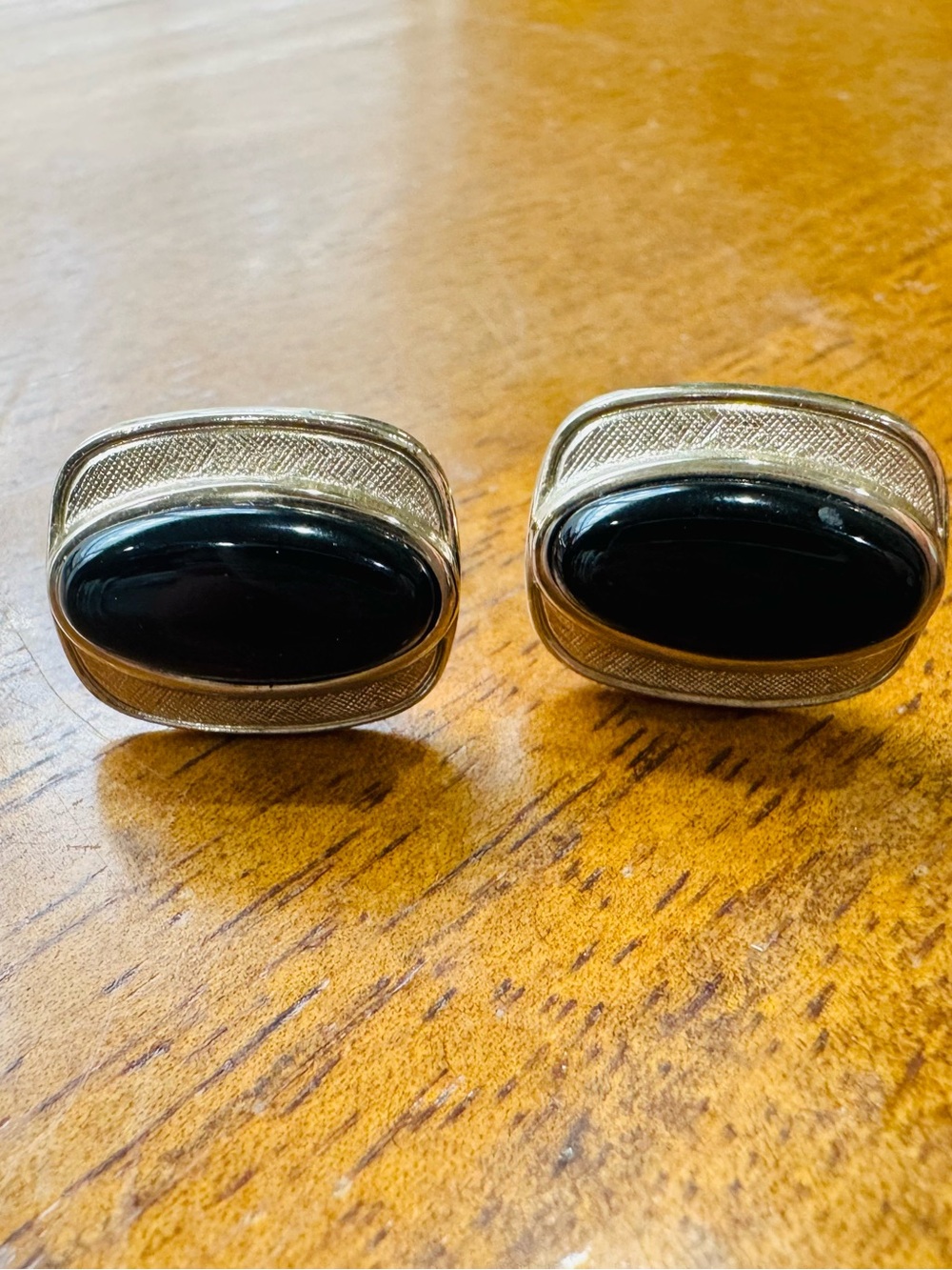 Vintage Dante brand Silver-tone Black Stone Cuff Links